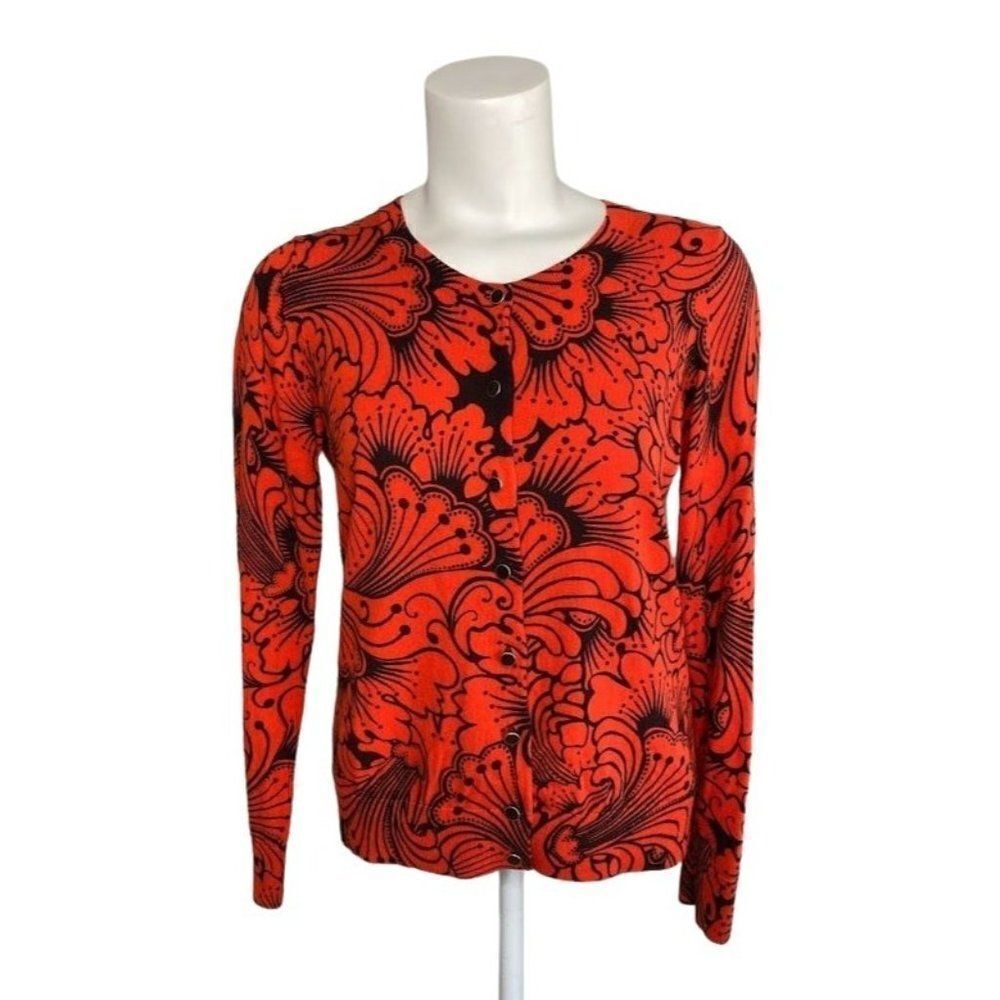 TALBOTS‎ Red and Black Floral Long Sleeve Light Weight Cardigan Small